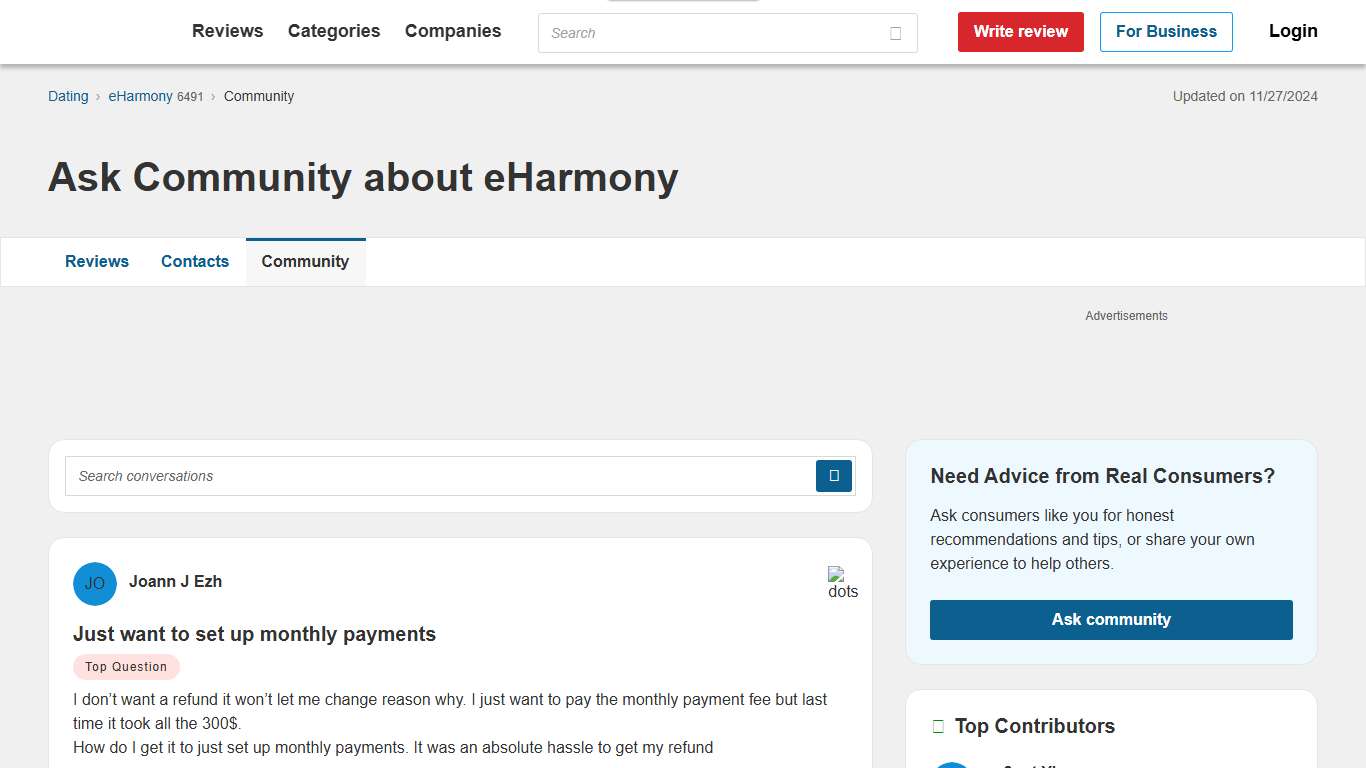 Discussions about EHARMONY PissedConsumer Community